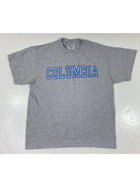 Champion Mens Gray Solid T-Shirt Columbia Blue Print Size Medium